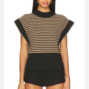 LNA Clothing Ellisa Sleeveless Sweater Black Latte Stripe XL